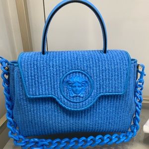Original brand new beautiful Versace blue crossbody purse with detachable straps